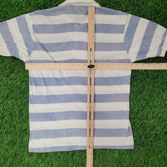 Vintage 80s MOD Stripes Polo Shirt Womens S/M 18x24 Blue White USA - Picture 3 of 13